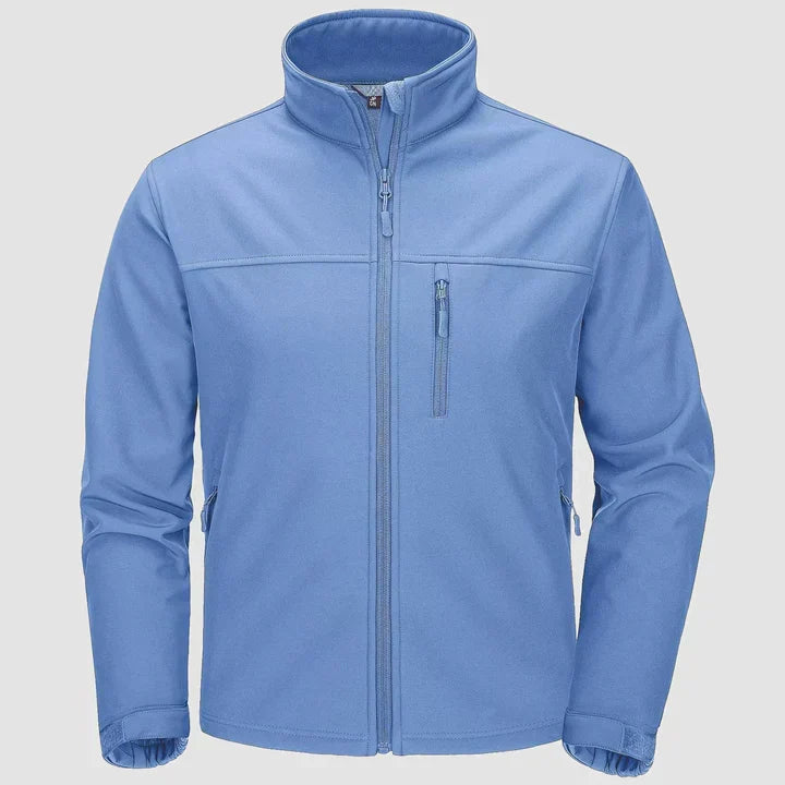 Men's zip front shell jacket with stand collar - light blue