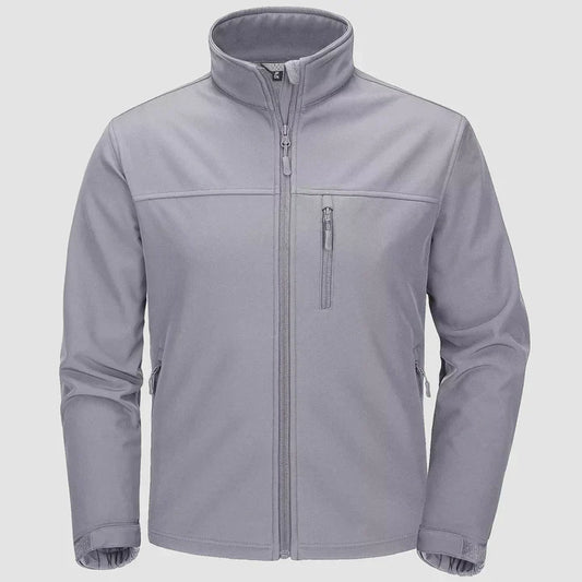 Men's zip front shell jacket with stand collar - light grey