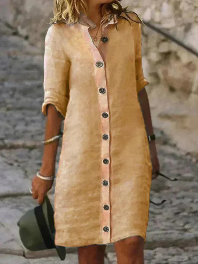 Sloane | Women's Linen Collared Button-Down Shirt Dress