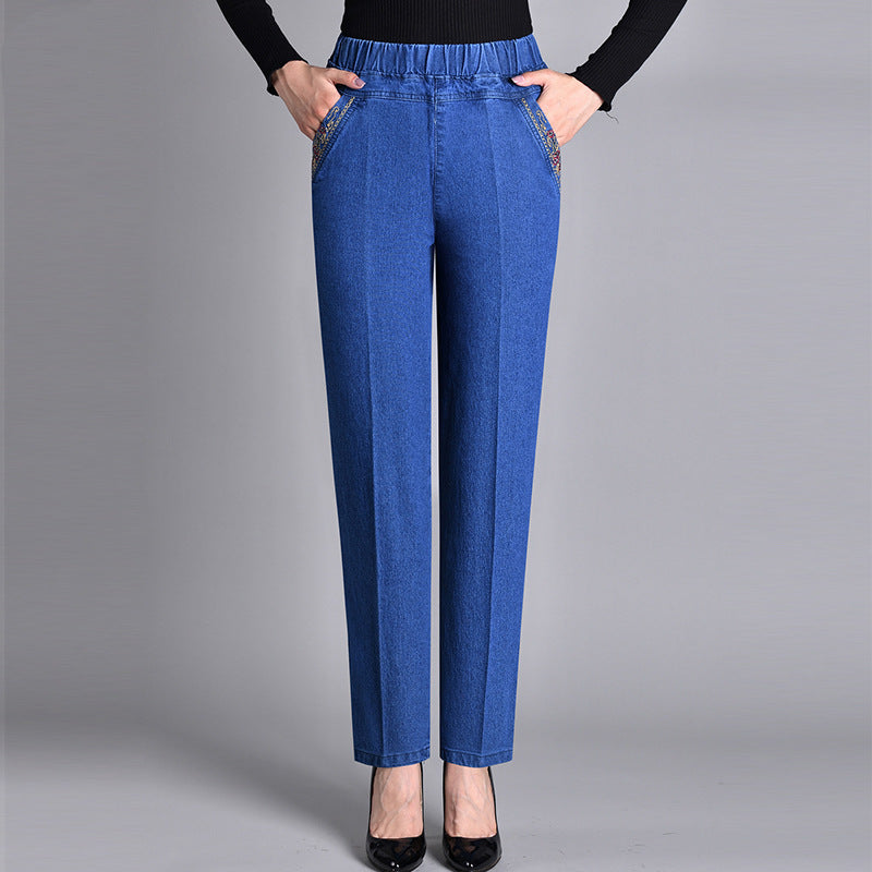Evangelina - Straight Leg Elastic-Waist Jeans