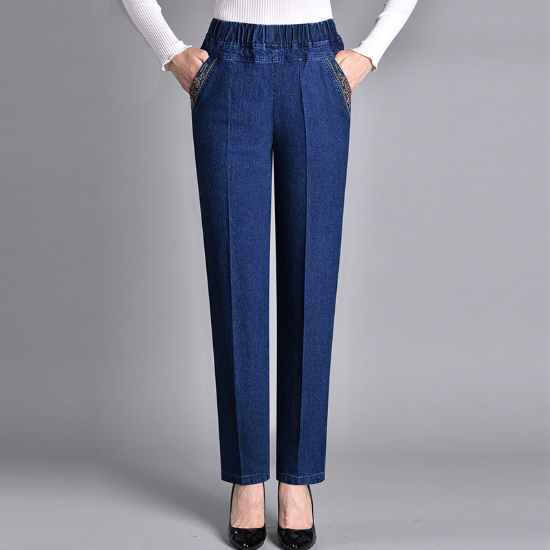 Evangelina - Straight Leg Elastic-Waist Jeans