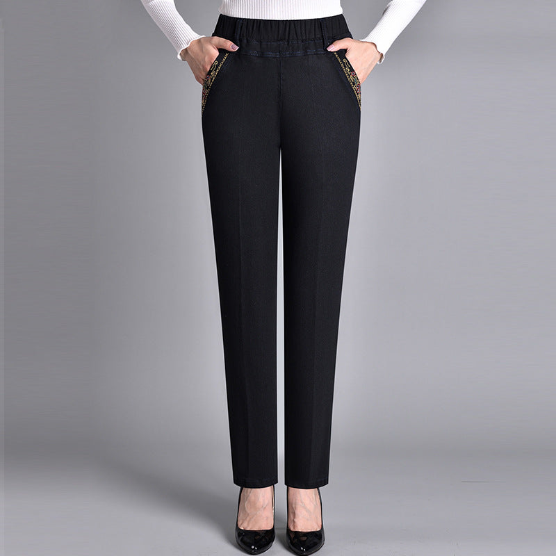 Evangelina - Straight Leg Elastic-Waist Jeans