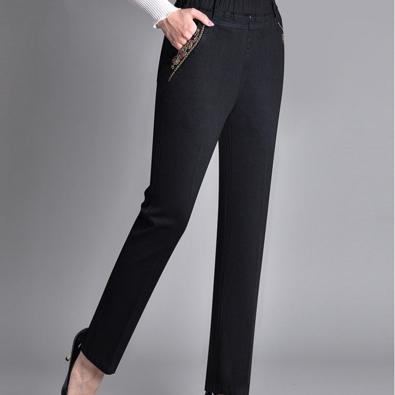 Evangelina - Straight Leg Elastic-Waist Jeans