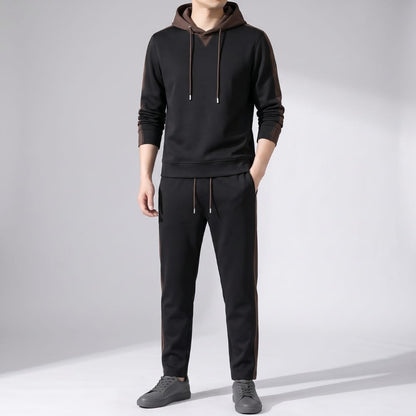 Men's cotton tracksuit set with zip jacket - black