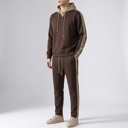 Men's cotton tracksuit set with zip jacket - brown