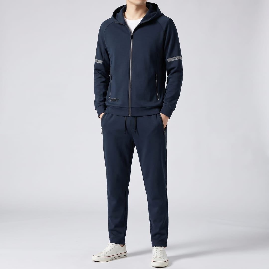 Men's hooded stretch tracksuit with sculpted fit