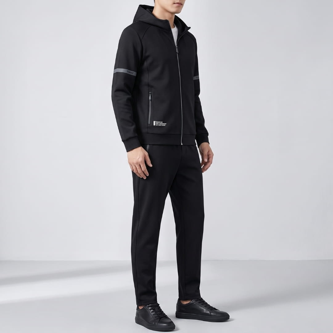 Men's hooded stretch tracksuit with sculpted fit