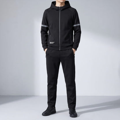 Men's hooded stretch tracksuit with sculpted fit - deep black