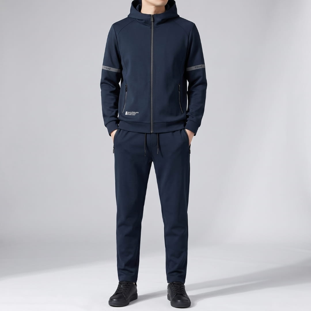 Men's hooded stretch tracksuit with sculpted fit