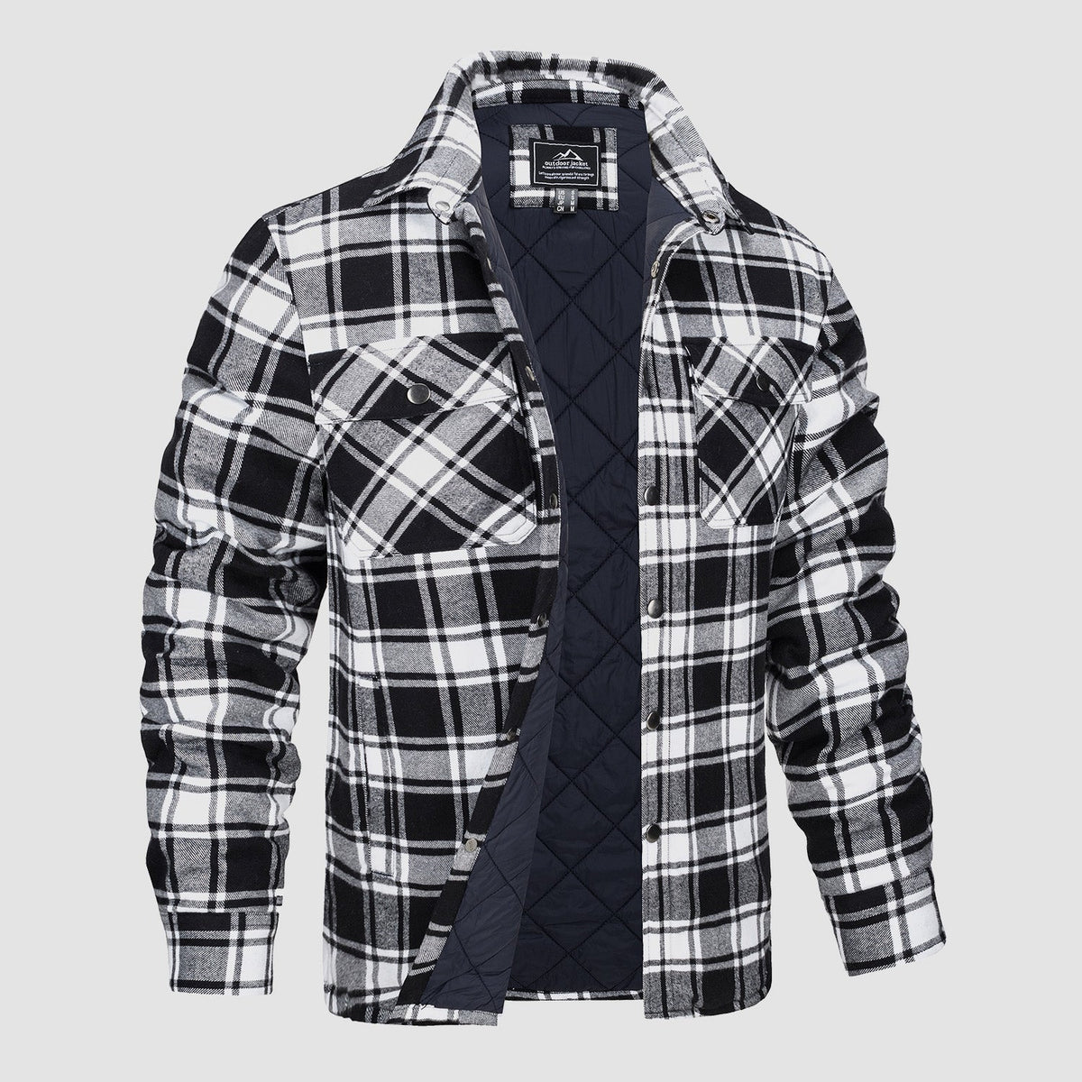Flannel overshirt jacket for men with checks - black