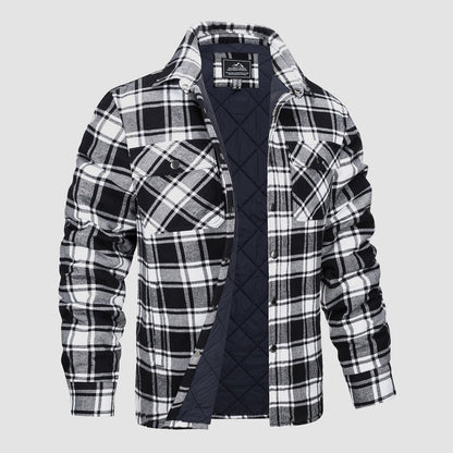 Flannel overshirt jacket for men with checks - black