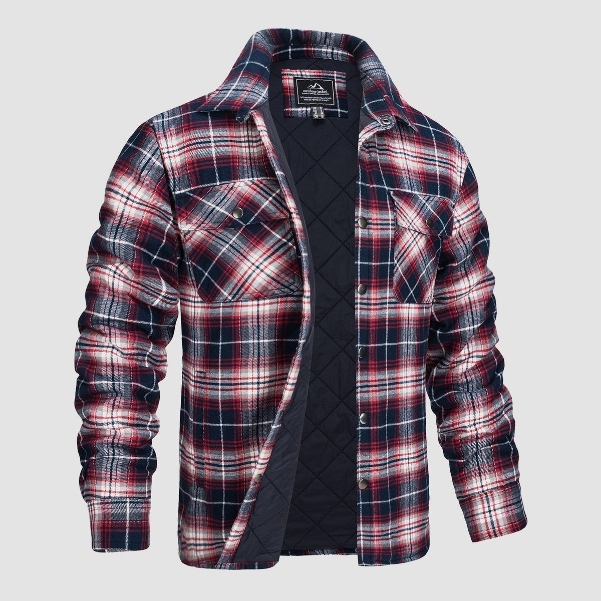 Flannel overshirt jacket for men with checks - red/white