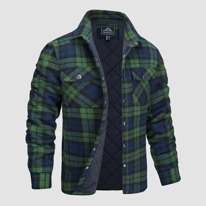 Flannel overshirt jacket for men with checks - green