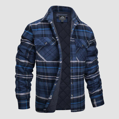Flannel overshirt jacket for men with checks - blue/gray