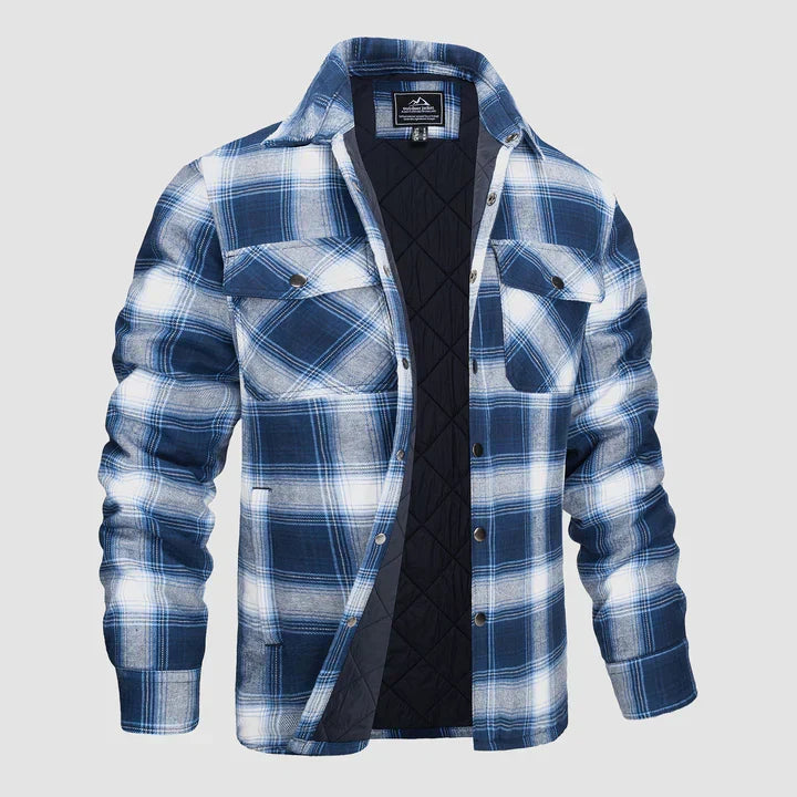 Flannel overshirt jacket for men with checks - blue/white