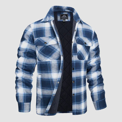 Flannel overshirt jacket for men with checks - blue/white