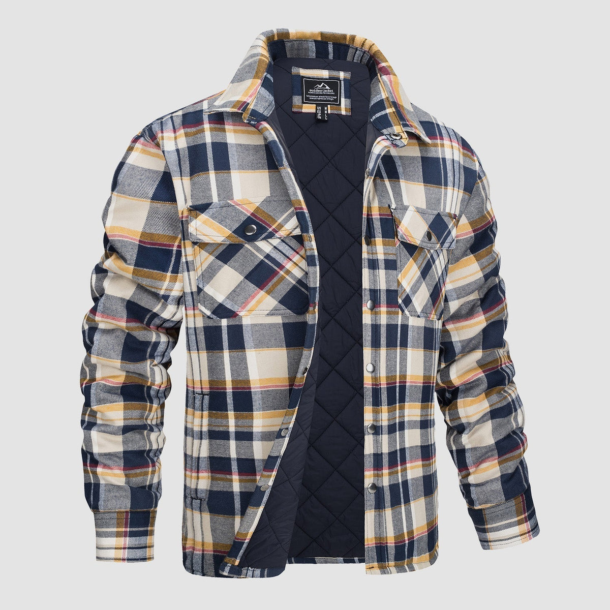 Flannel overshirt jacket for men with checks - yellow