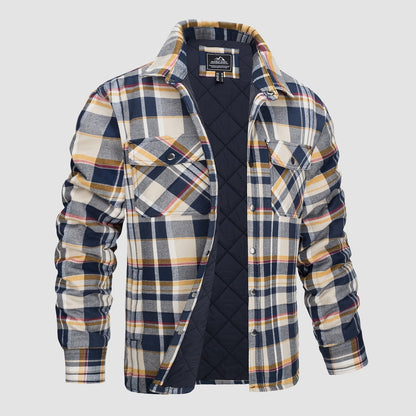 Flannel overshirt jacket for men with checks - yellow