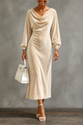 Velina | Round Neck Velvet Midi Dress