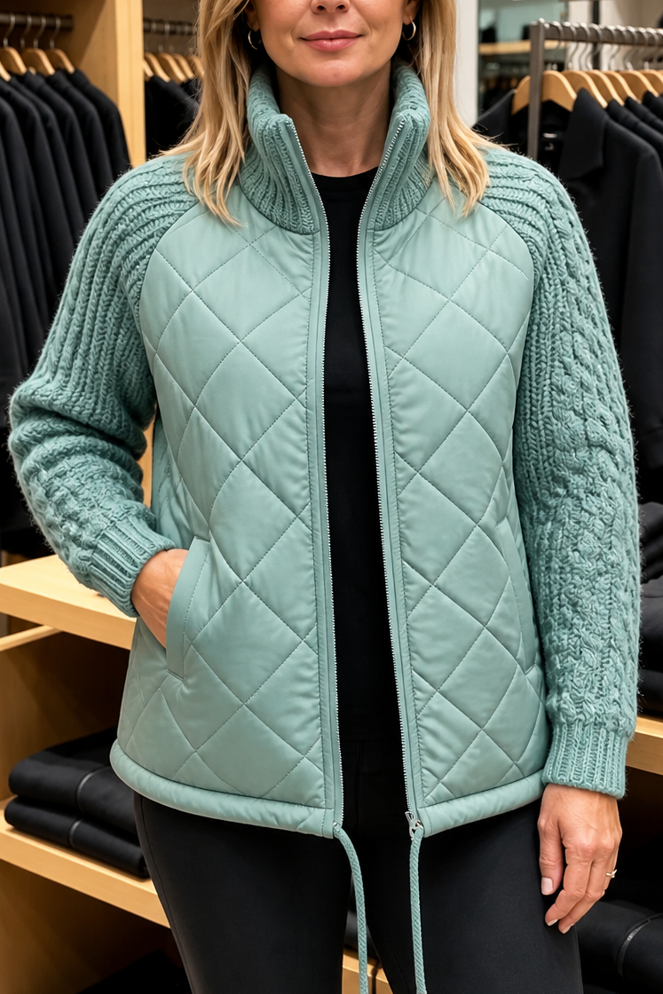Domitille - Knit-Panel Quilted Patchwork Puffer