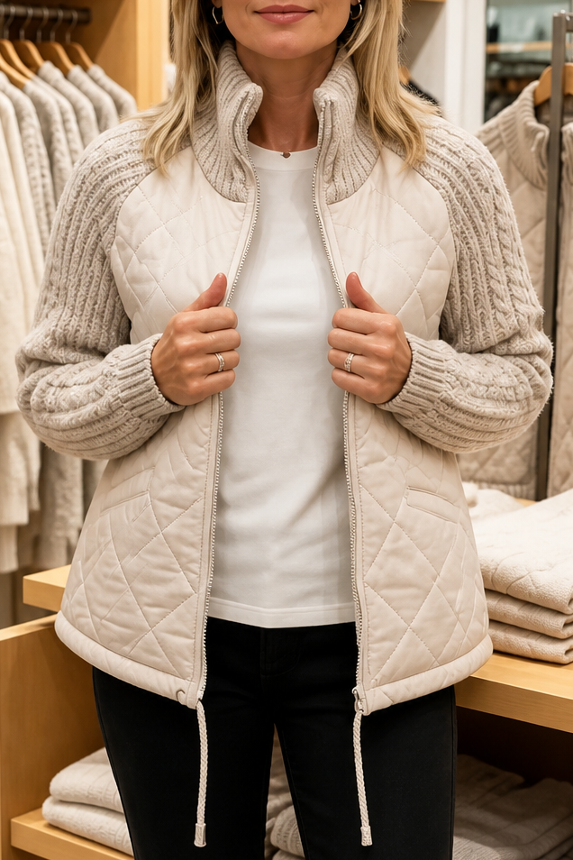 Domitille - Knit-Panel Quilted Patchwork Puffer