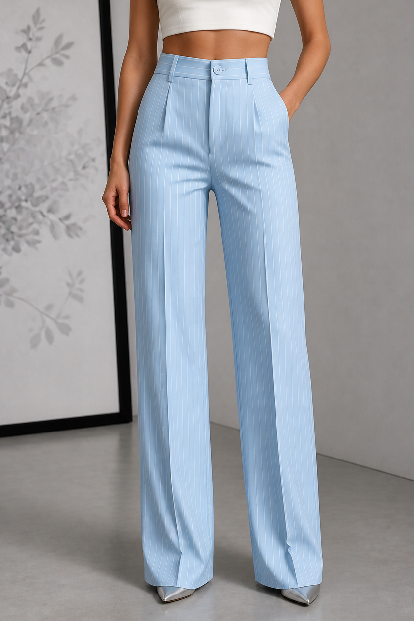 Ghislaine - Pinstripe High-Waisted Wide-Leg Trousers
