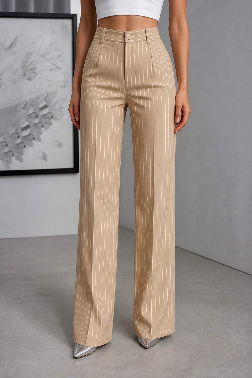 Ghislaine - Pinstripe High-Waisted Wide-Leg Trousers