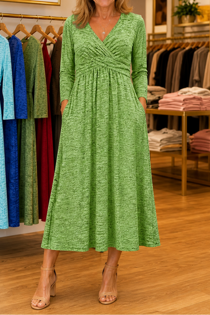 Beatrix - Wrap-Front Tie-Waist Midi Dress with Pockets
