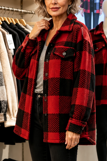 Lisette - Checked Button-Front Overshirt Jacket