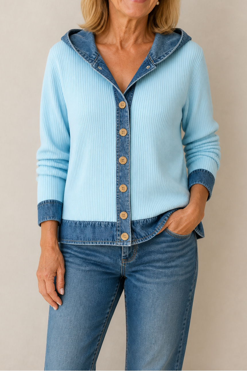 Farrah - Hooded Knit Cardigan with Contrast Trim