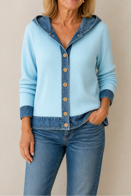 Farrah - Hooded Knit Cardigan with Contrast Trim
