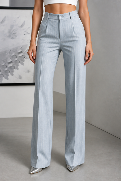 Ghislaine - Pinstripe High-Waisted Wide-Leg Trousers