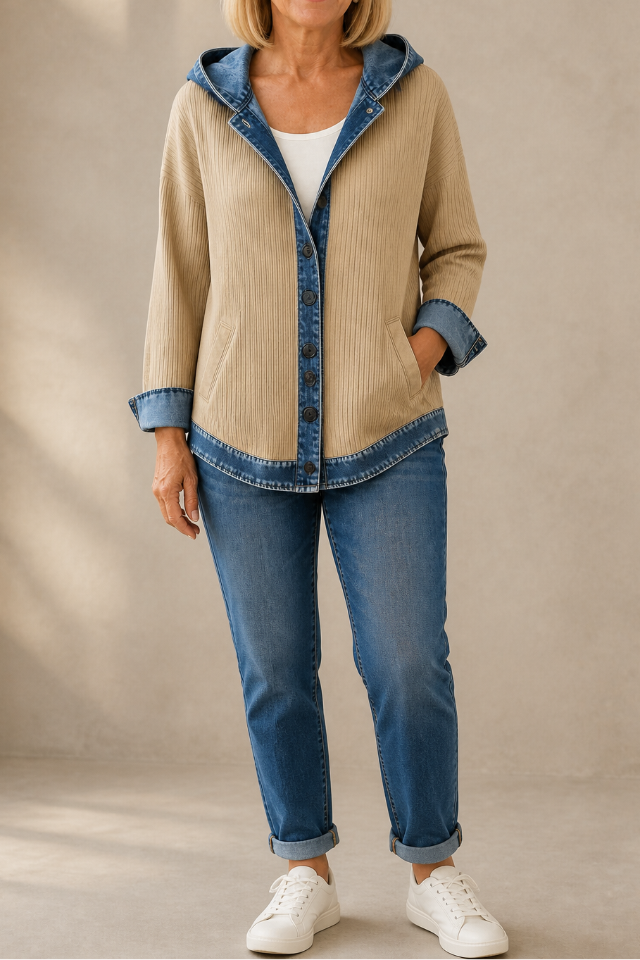 Farrah - Hooded Knit Cardigan with Contrast Trim