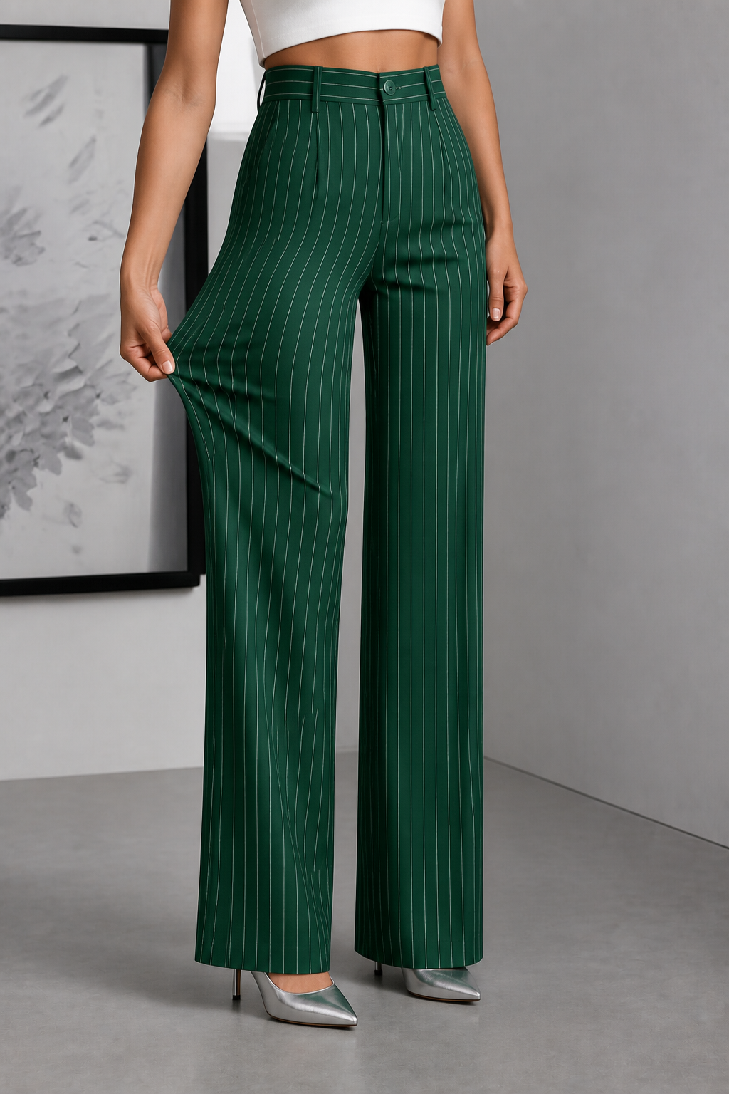 Ghislaine - Pinstripe High-Waisted Wide-Leg Trousers
