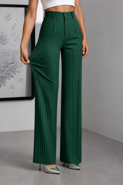 Ghislaine - Pinstripe High-Waisted Wide-Leg Trousers