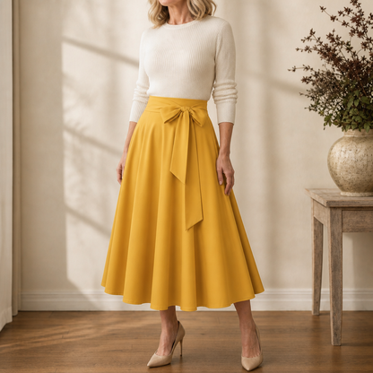 Gaetane - Self-Tie Pleated Midi Skirt