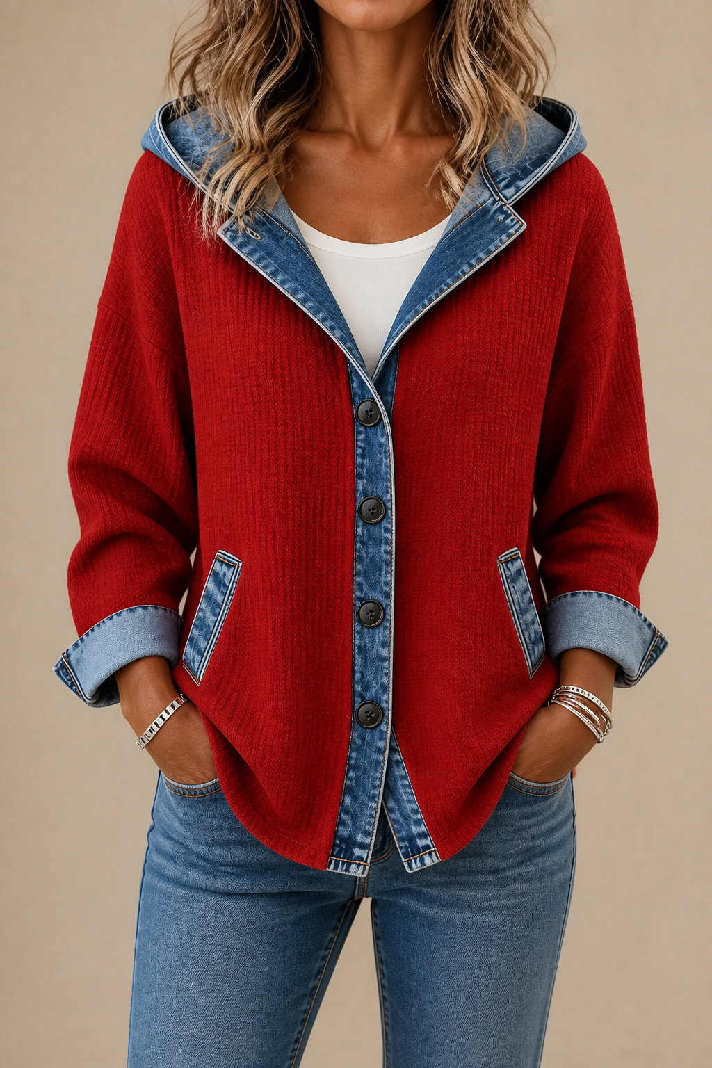 Farrah - Hooded Knit Cardigan with Contrast Trim
