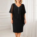 Velora | Rhinestone V-Neck Cape Midi Dress