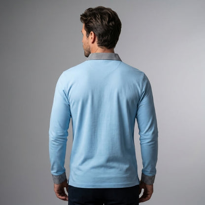 Long Sleeve Polo Shirt with Plaid Panel for Men