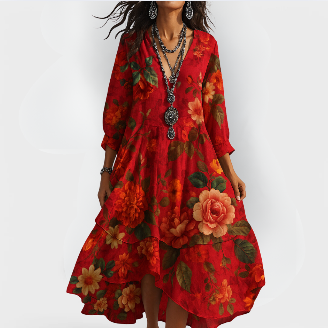 womens-boho-woven-midi-dress-with-v-neck-and-tiered-skirt-2