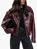 Women's Bomber Jacket in Coated Material with Zip Front and Point Collar
