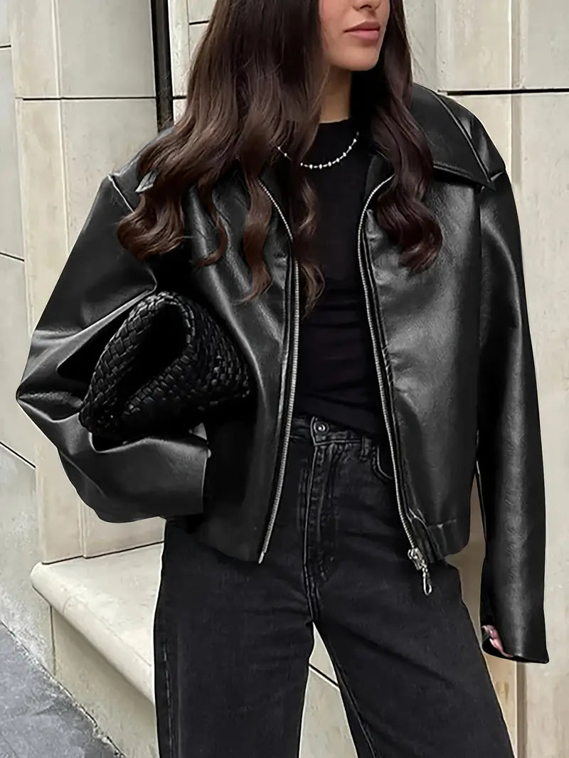 womens-bomber-jacket-in-coated-material-with-zip-front-and-point-collar-4