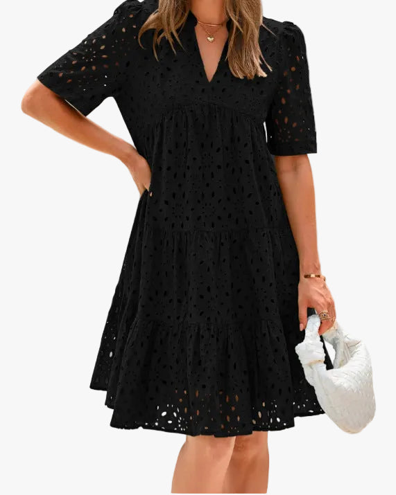 womens-casual-eyelet-midi-dress-with-notched-v-neck-and-tiered-skirt-1