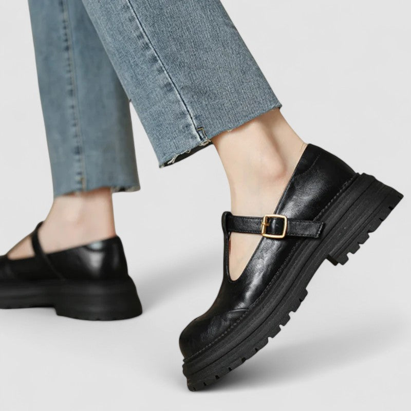 womens-casual-faux-loafers-with-buckle-strap-and-lug-sole-5