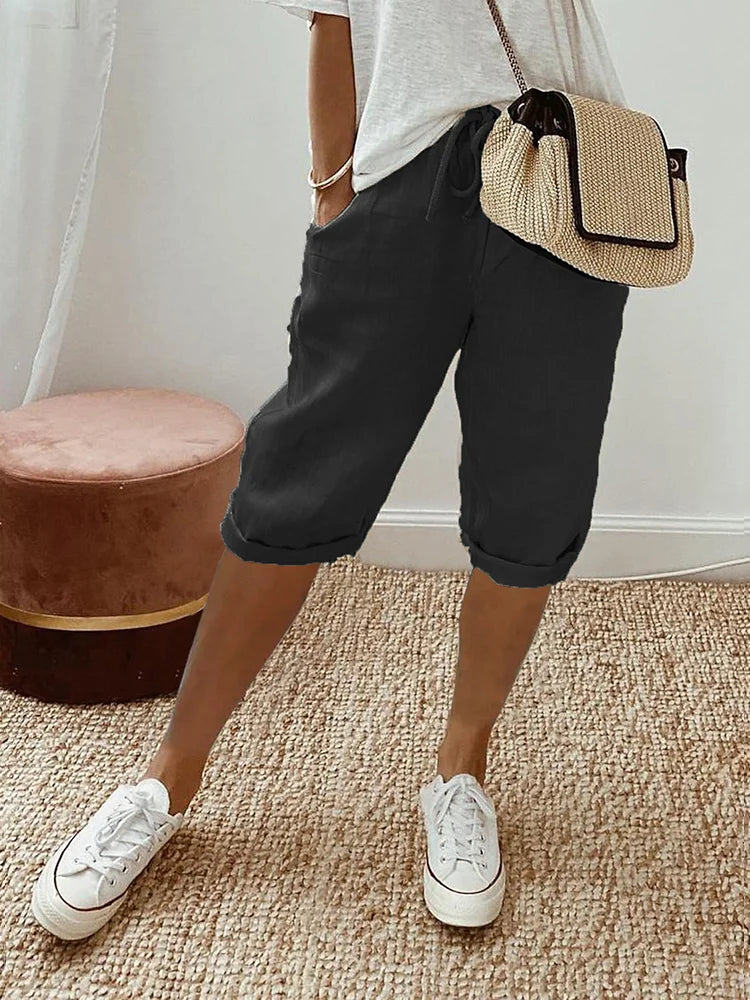 womens-casual-woven-shorts-with-drawstring-waist-and-rolled-hem-2