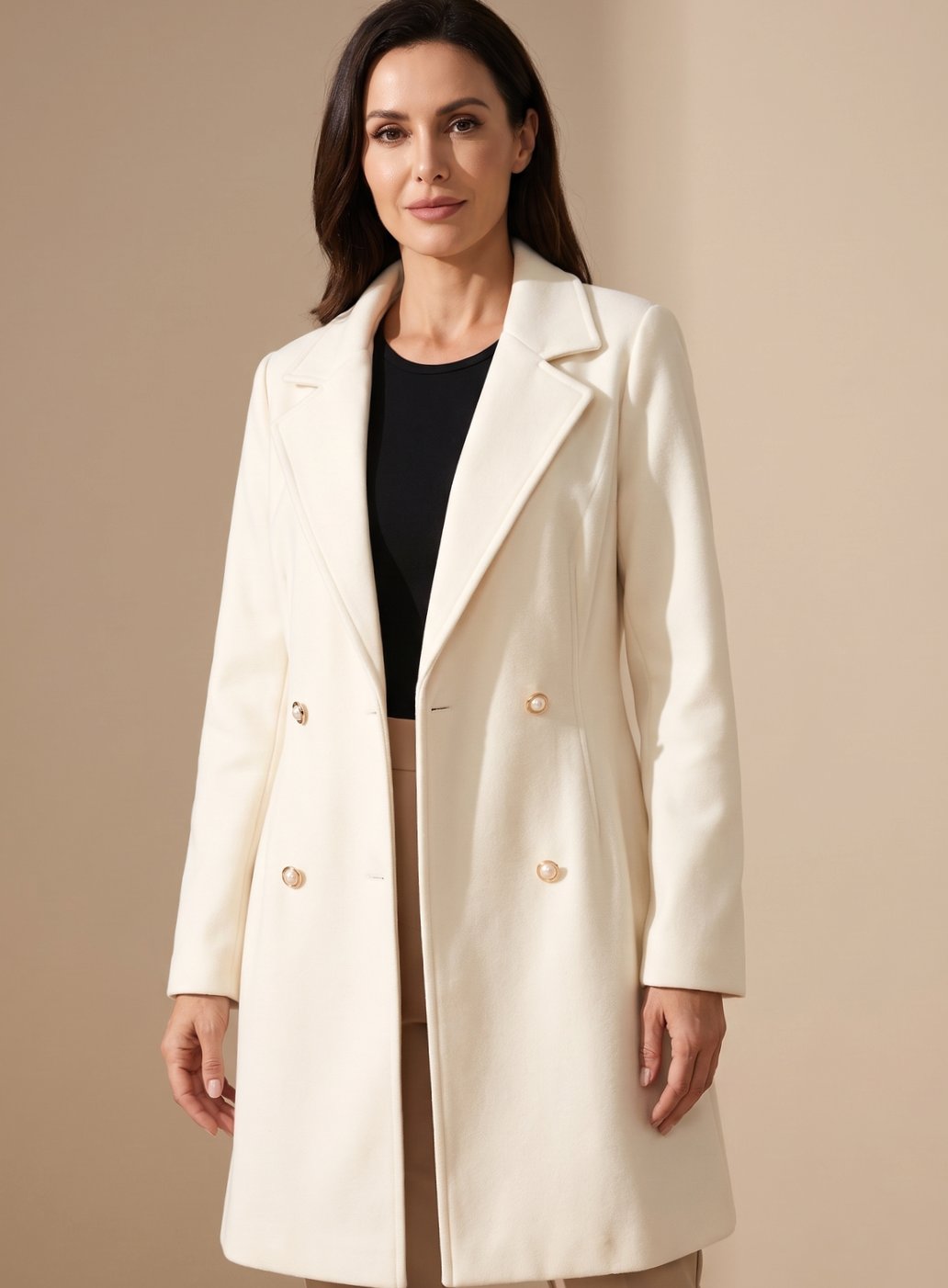 Isaline - Flared Knee-Length Double-Breasted Coat