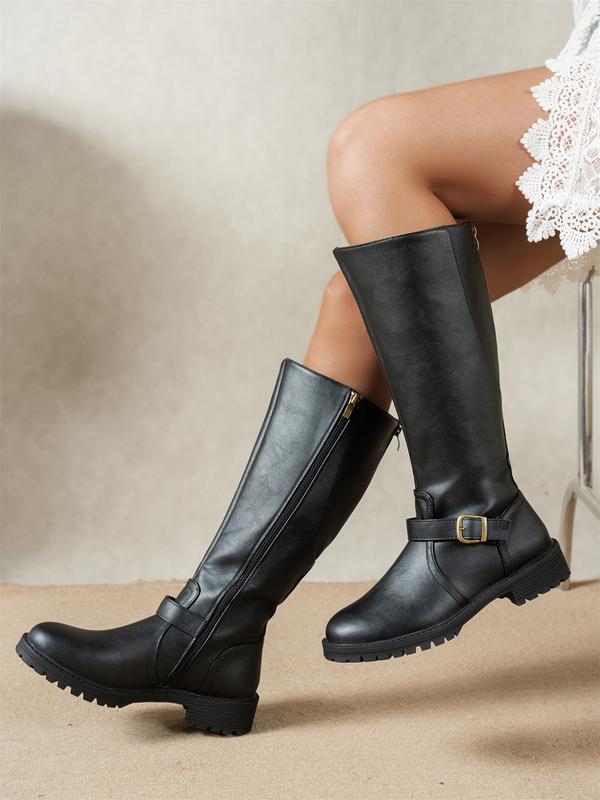 womens-faux-knee-high-boots-with-side-zipper-and-buckle-3