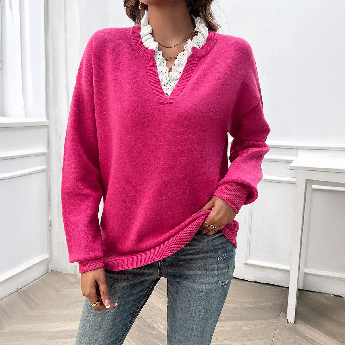 womens-fine-knit-sweater-with-v-neck-and-lace-ruffle-10