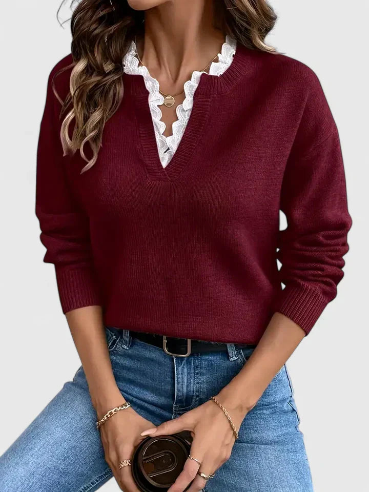 womens-fine-knit-sweater-with-v-neck-and-lace-ruffle-6