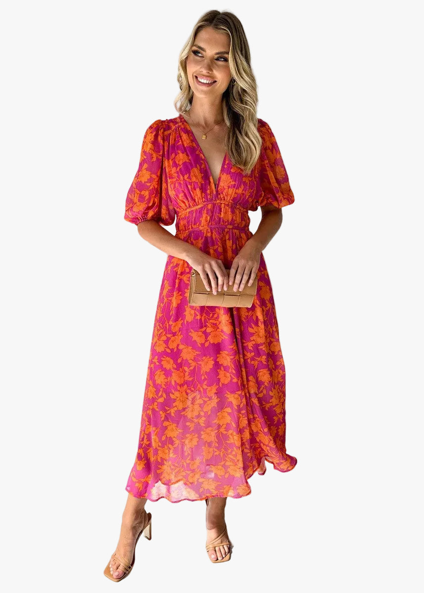 womens-floral-chiffon-midi-dress-with-v-neck-and-puff-sleeves-1